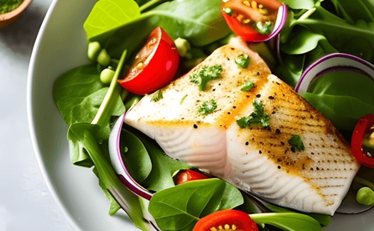 コリアンダーと白身の魚入りサラダ